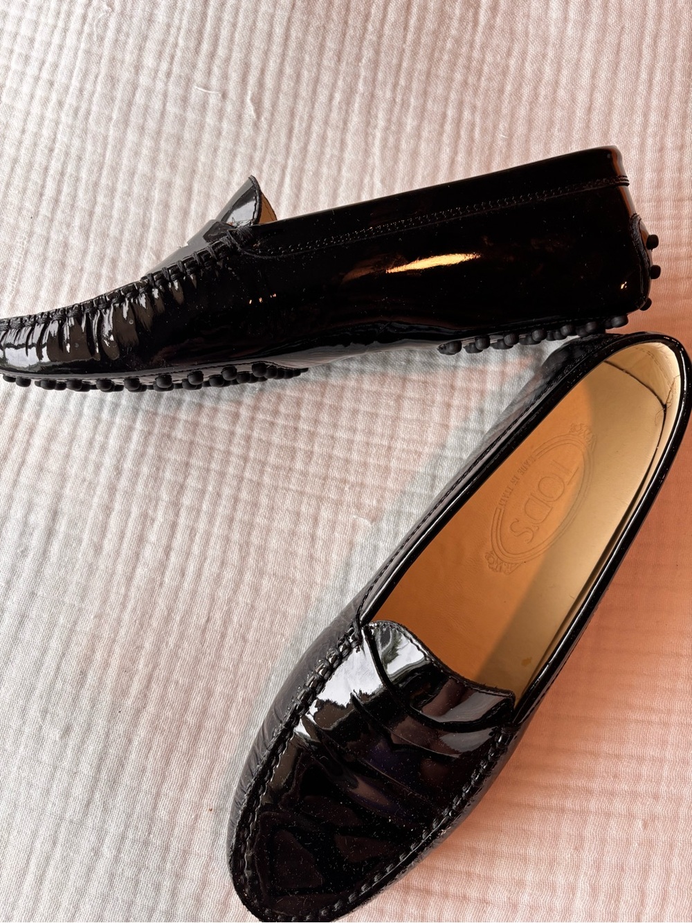 Tod's Black Patent Leather Penny Loafers
